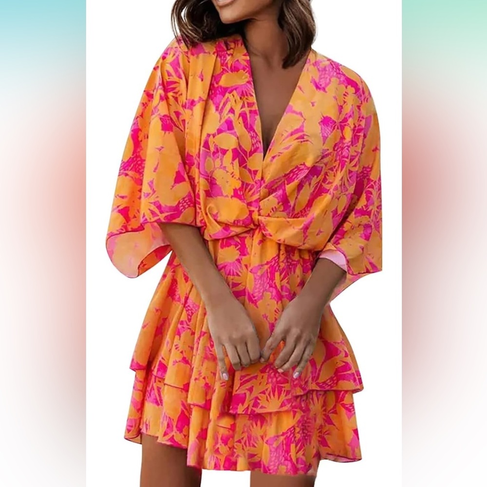 Dress Summer Casual Trendy Loose Batwing Sleeve Mini Dress Large never worn